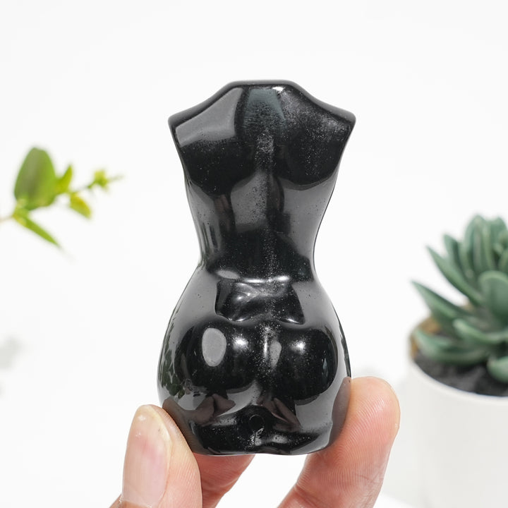 Natural Crystal Black Obsidian Female Model Carving