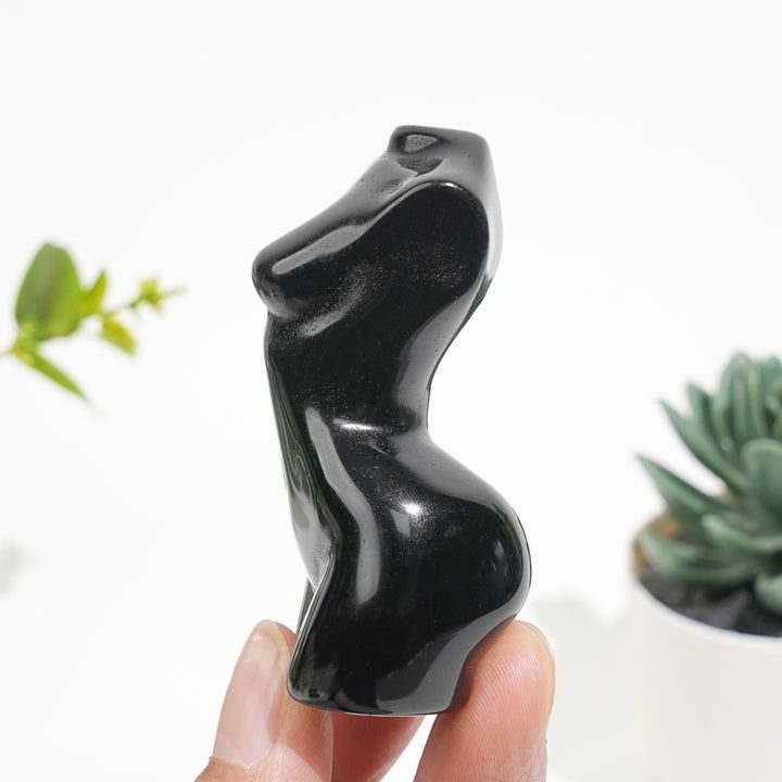Natural Crystal Black Obsidian Female Model Carving