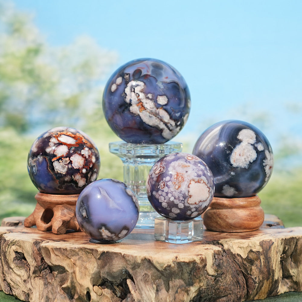 Natural Blue Flower Agate Sphere