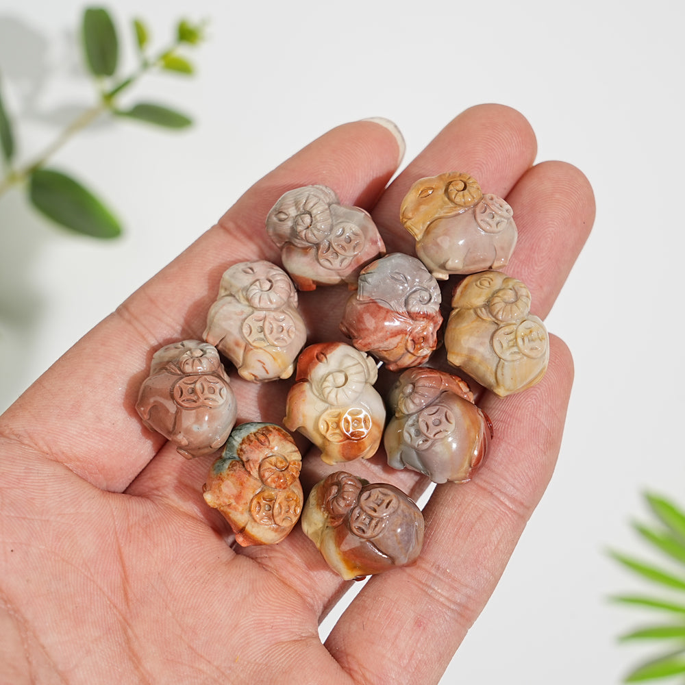 Natural Crystal Cute Alashan Agate Coin Sheep