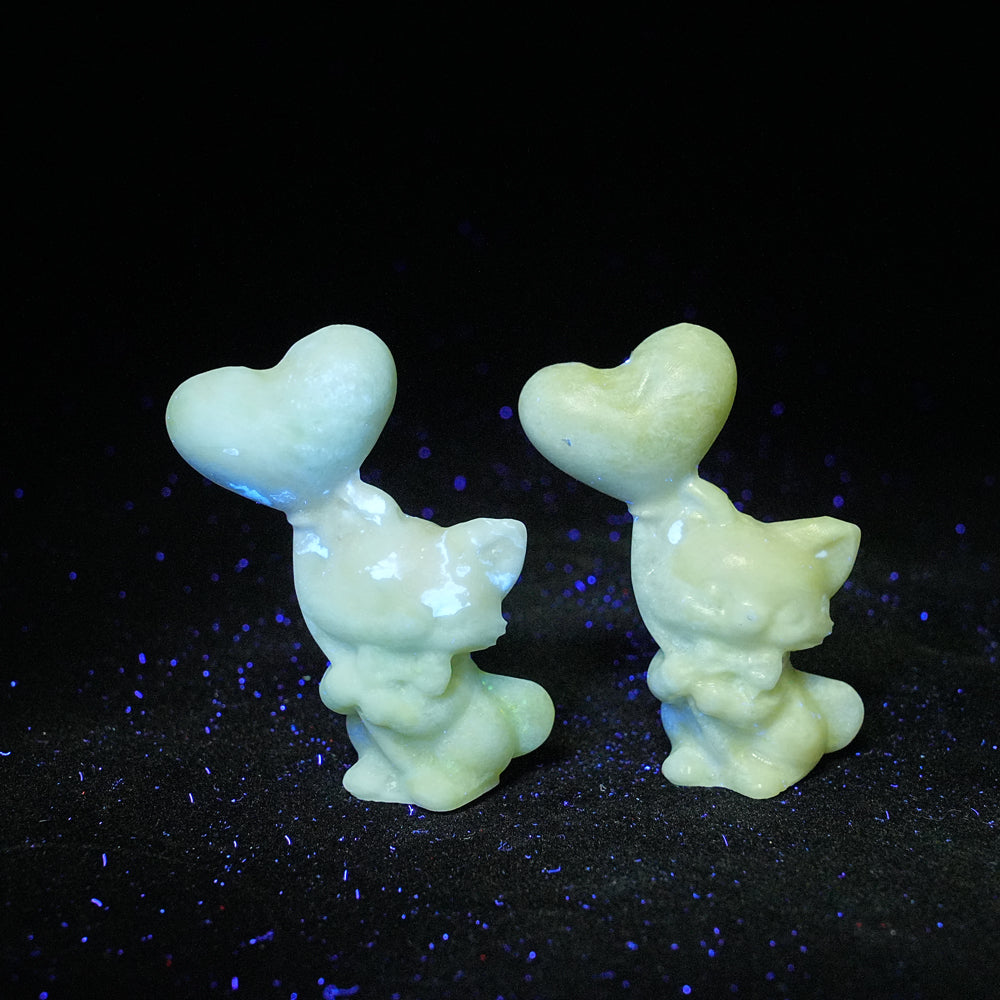 Natural Crystal Carving Serpentine Heart Balloon Cat