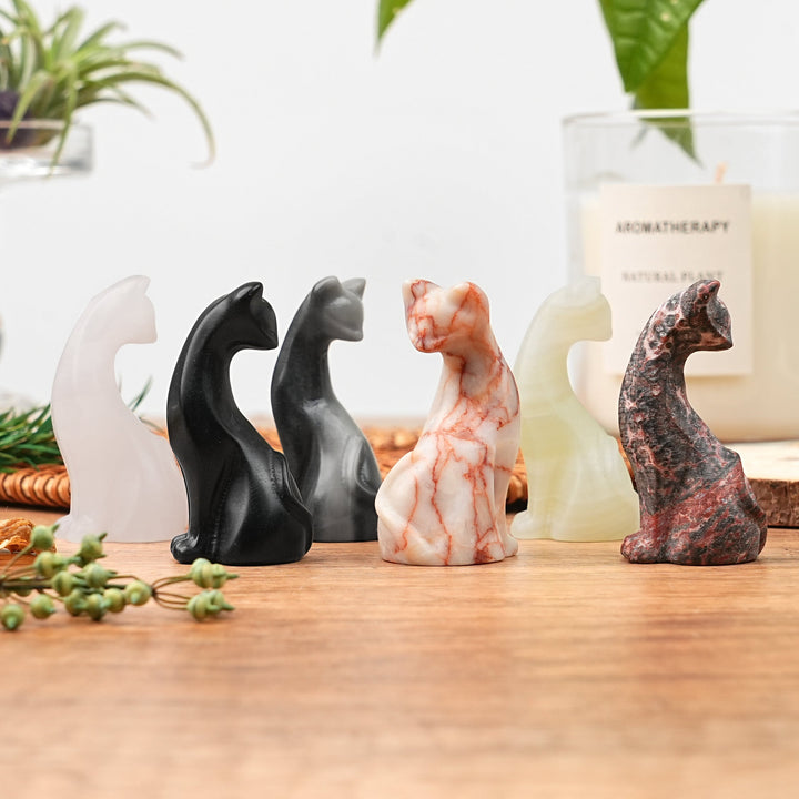 Natural Crystal Carving Looking Back Cat
