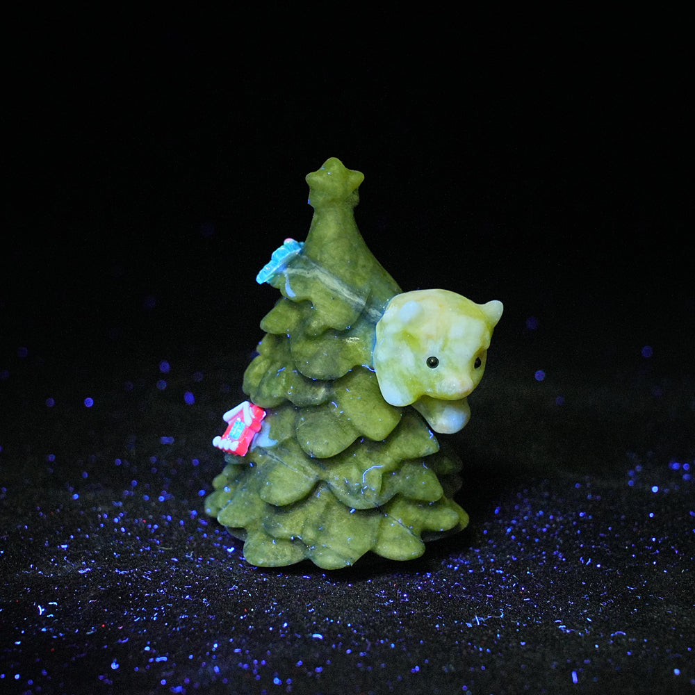 Natural Crystal Carving Christmas Tree With Little Calf