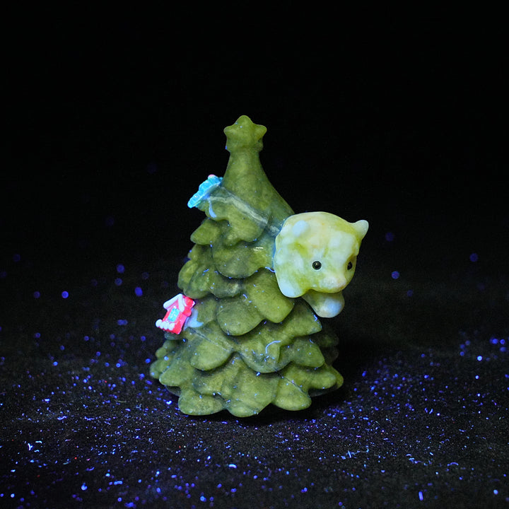 Natural Crystal Carving Christmas Tree With Little Calf