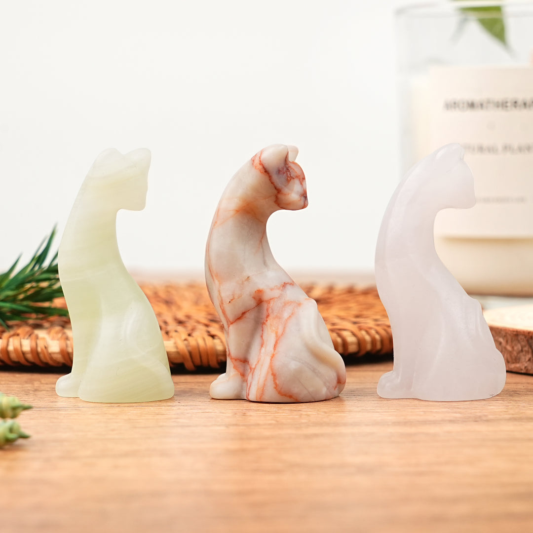 Natural Crystal Carving Looking Back Cat