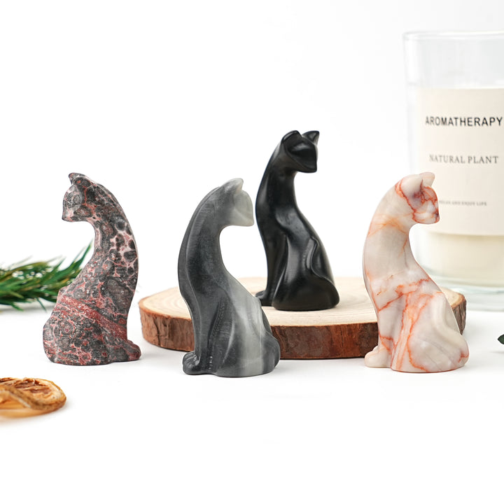 Natural Crystal Carving Looking Back Cat