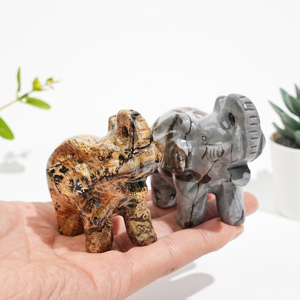 Natural Crystal Picture Jasper Elephant Carving