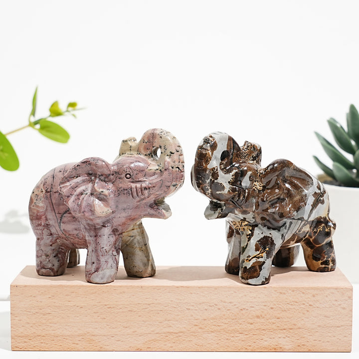 Natural Crystal Picture Jasper Elephant Carving