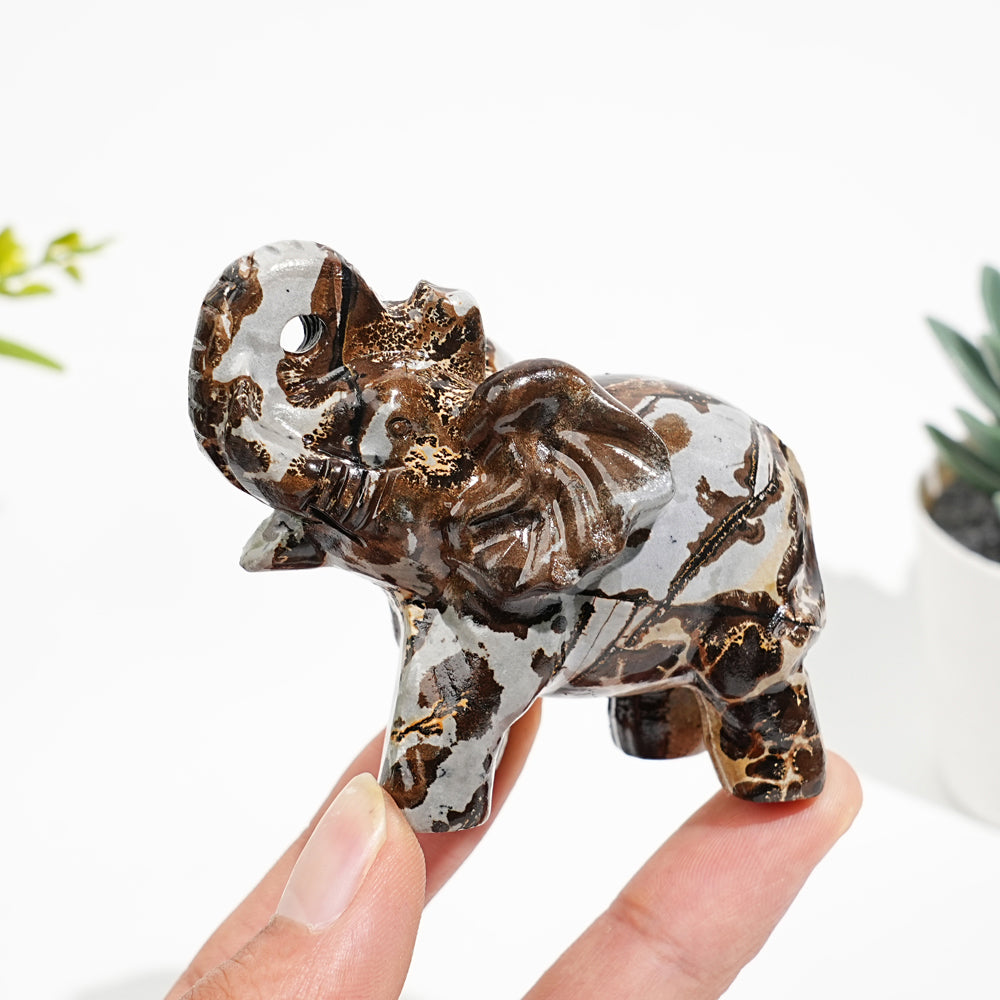 Natural Crystal Picture Jasper Elephant Carving