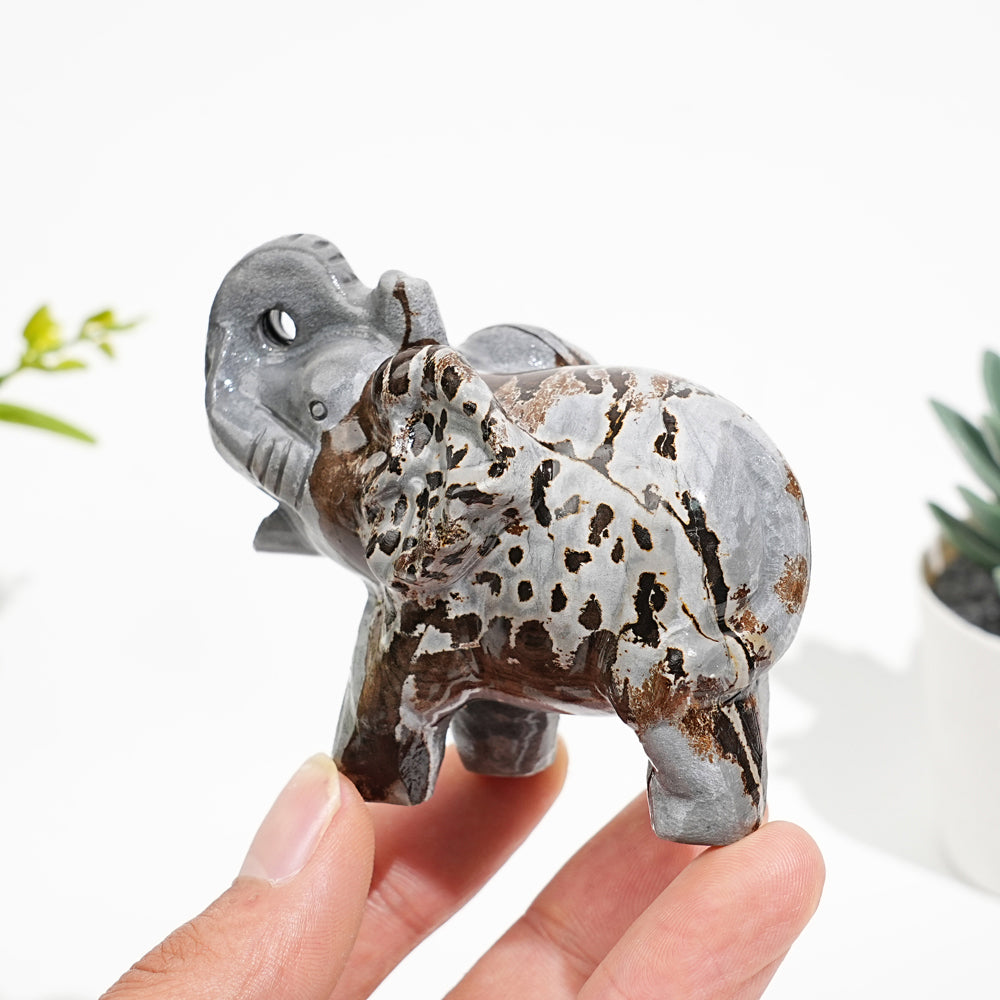 Natural Crystal Picture Jasper Elephant Carving