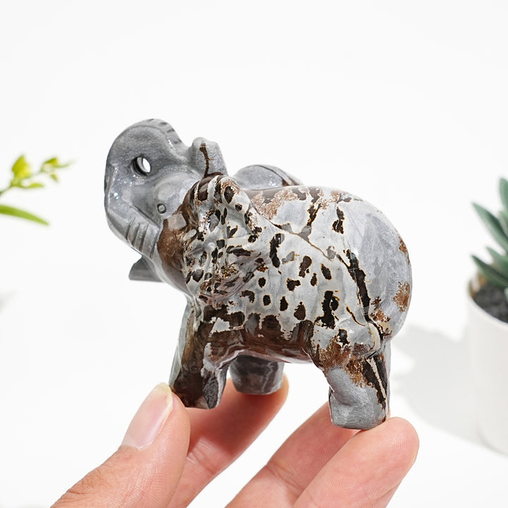 Natural Crystal Picture Jasper Elephant Carving