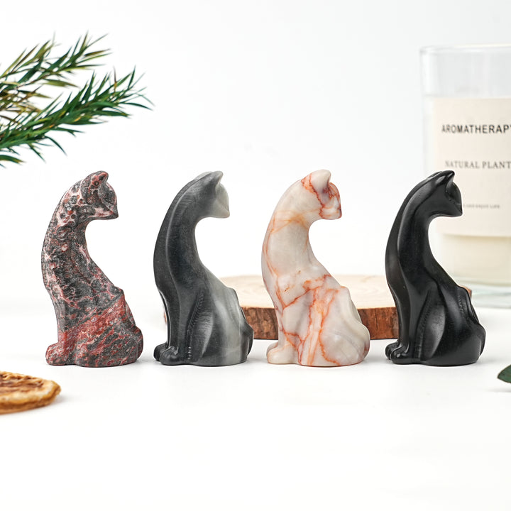 Natural Crystal Carving Looking Back Cat