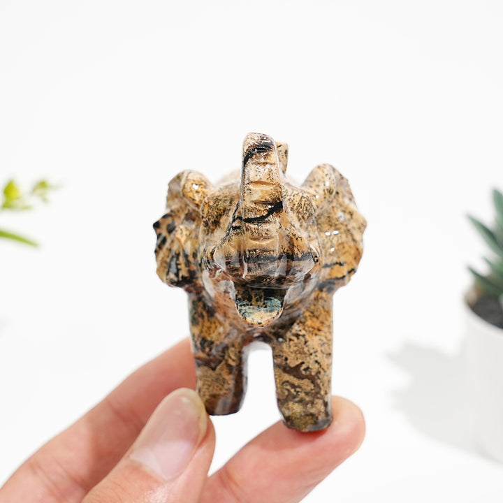 Natural Crystal Picture Jasper Elephant Carving