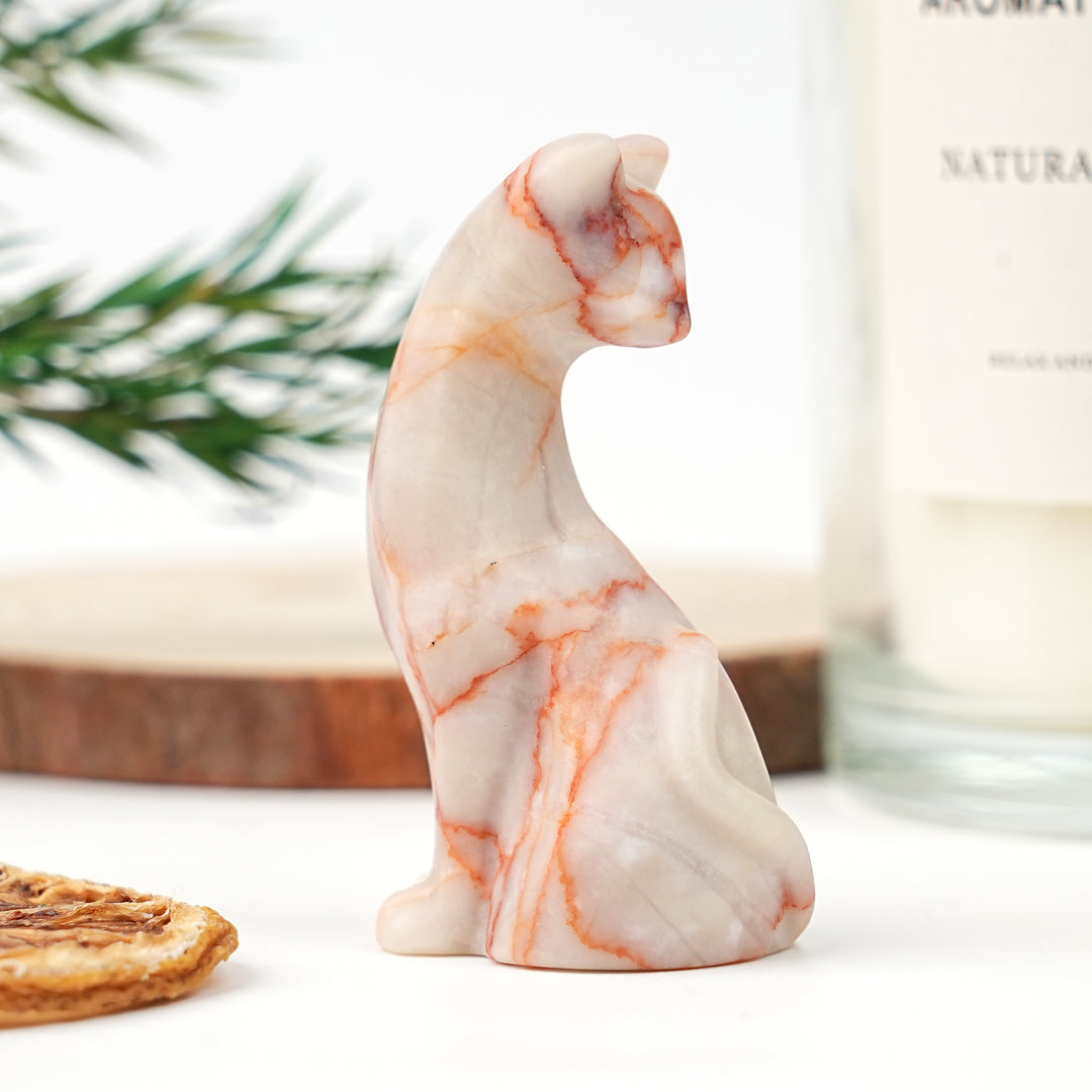 Natural Crystal Carving Looking Back Cat