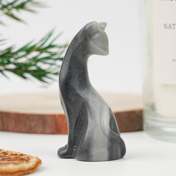 Natural Crystal Carving Looking Back Cat