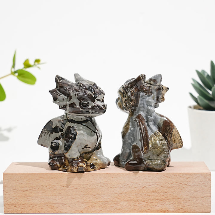 Natural Picture Jasper Crystal Baby Dragon Carving