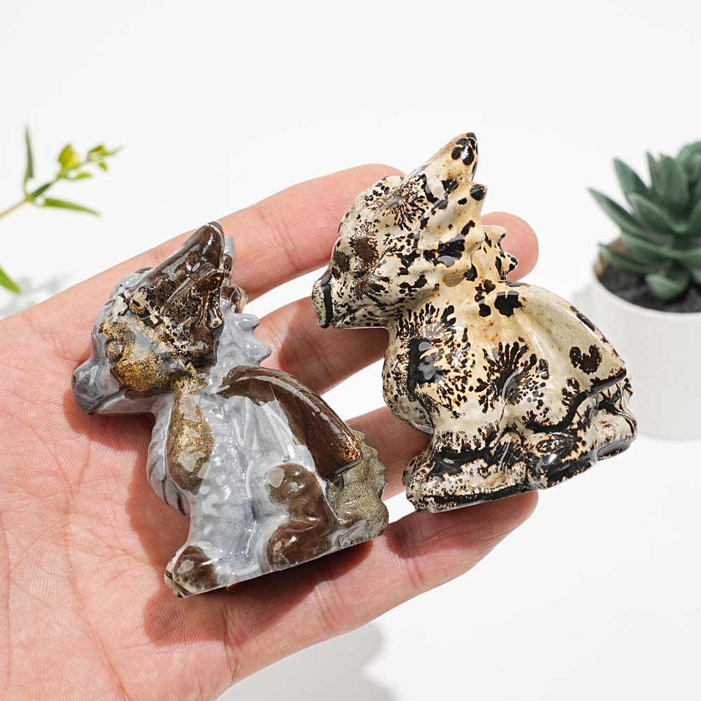 Natural Picture Jasper Crystal Baby Dragon Carving