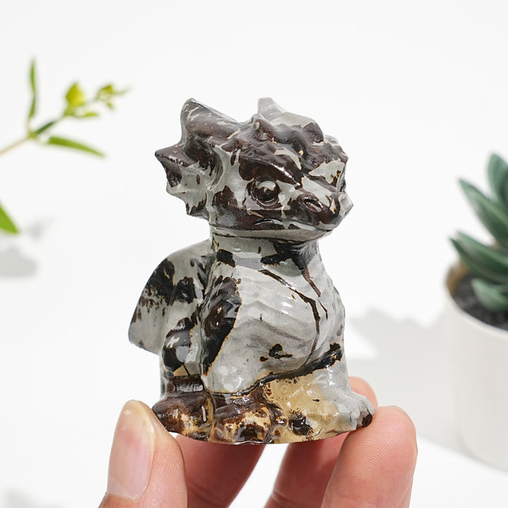 Natural Picture Jasper Crystal Baby Dragon Carving