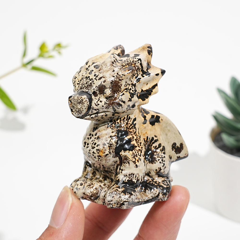 Natural Picture Jasper Crystal Baby Dragon Carving