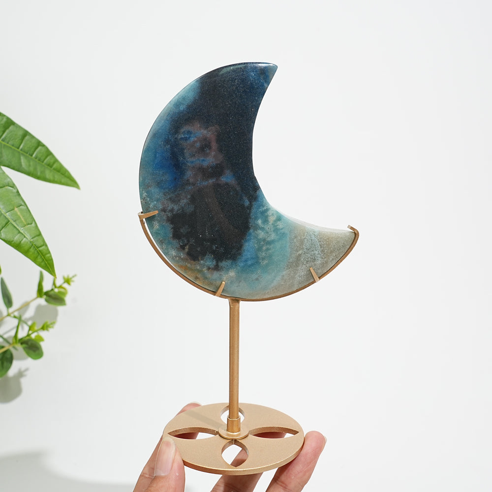 Unique,Natural Crystal Trolleite Moon With Stand