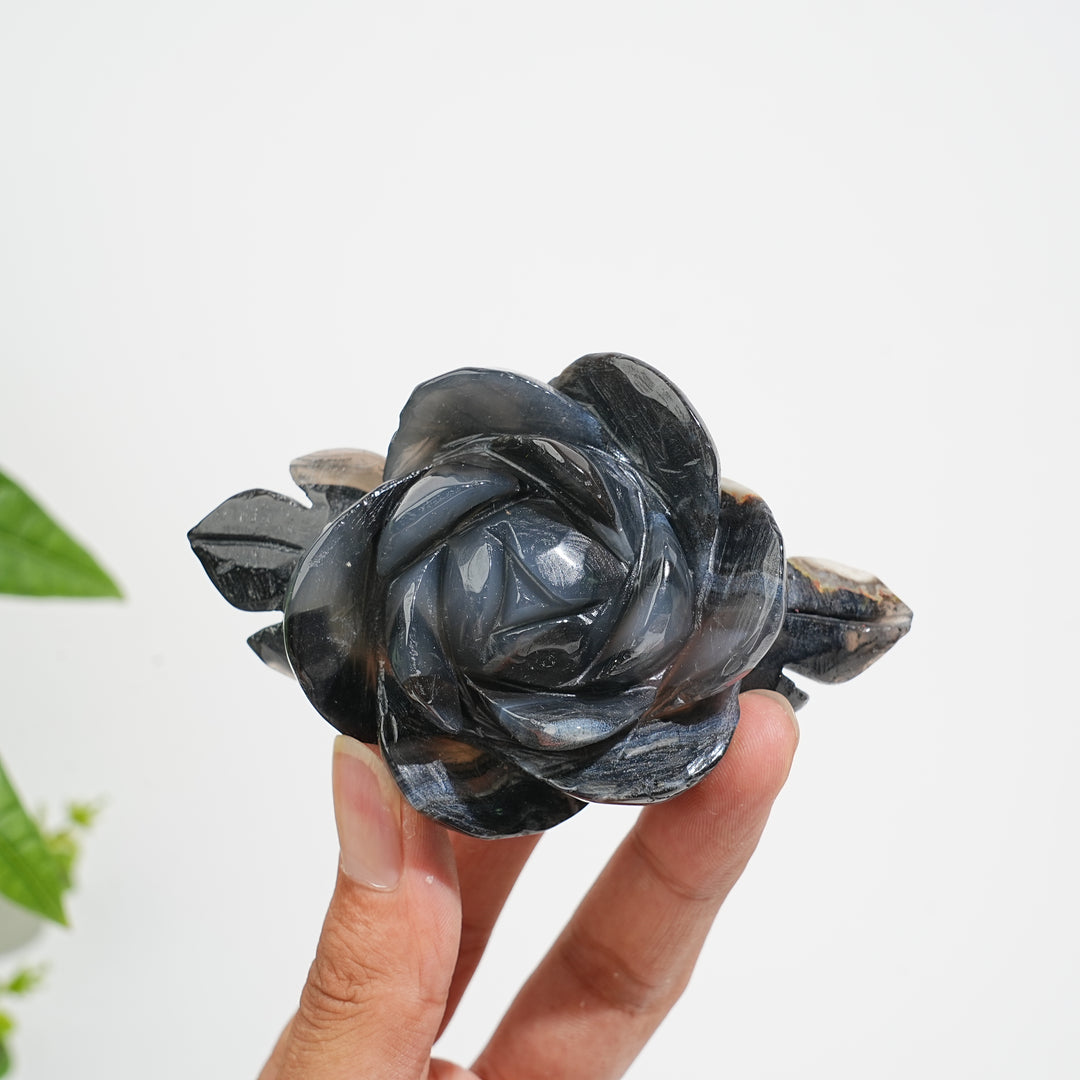 Unique,Natural Crystal Volcanic Agate Peony Flower Carving