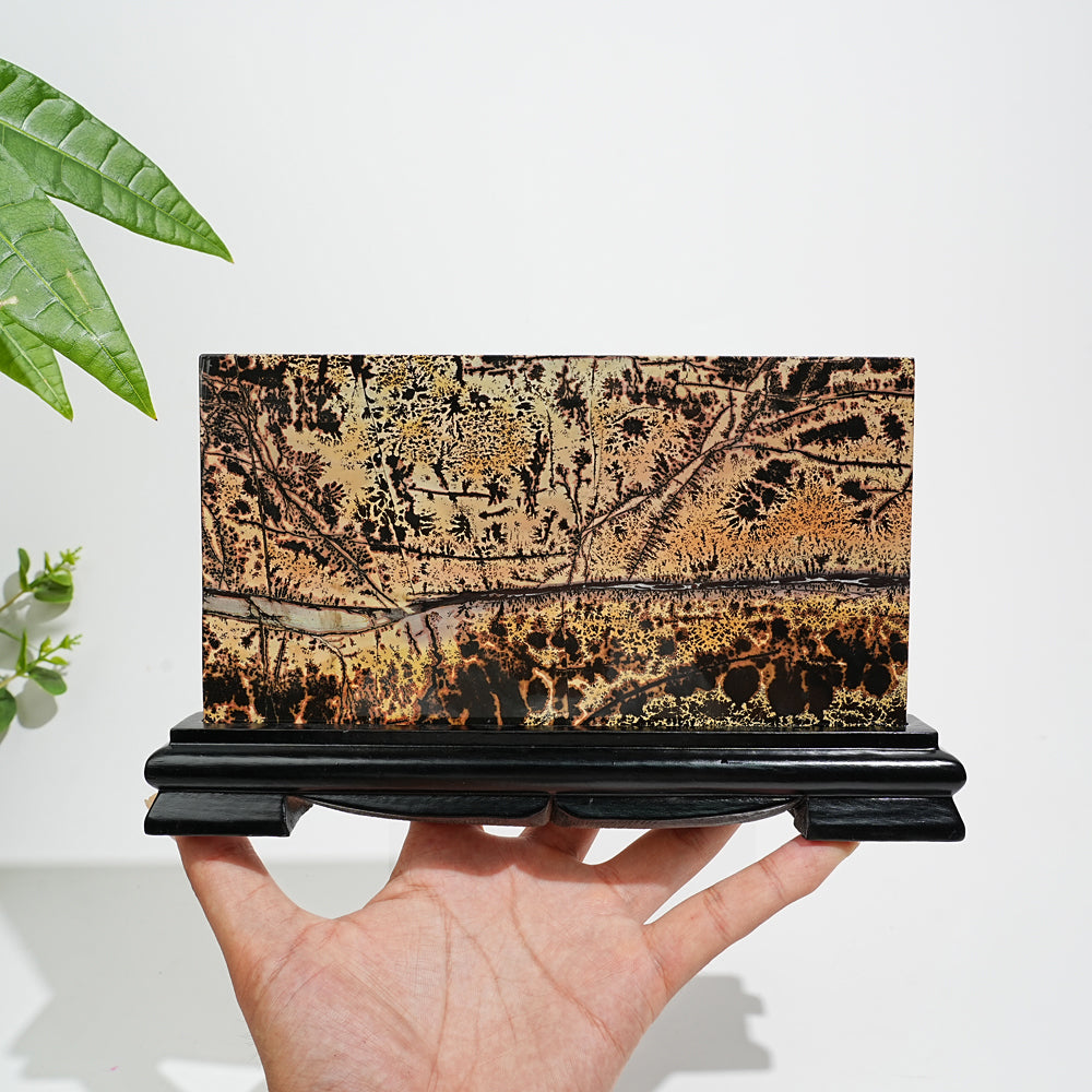 Unique,Natural Picture Jasper Landscape Ornament With Wood Base