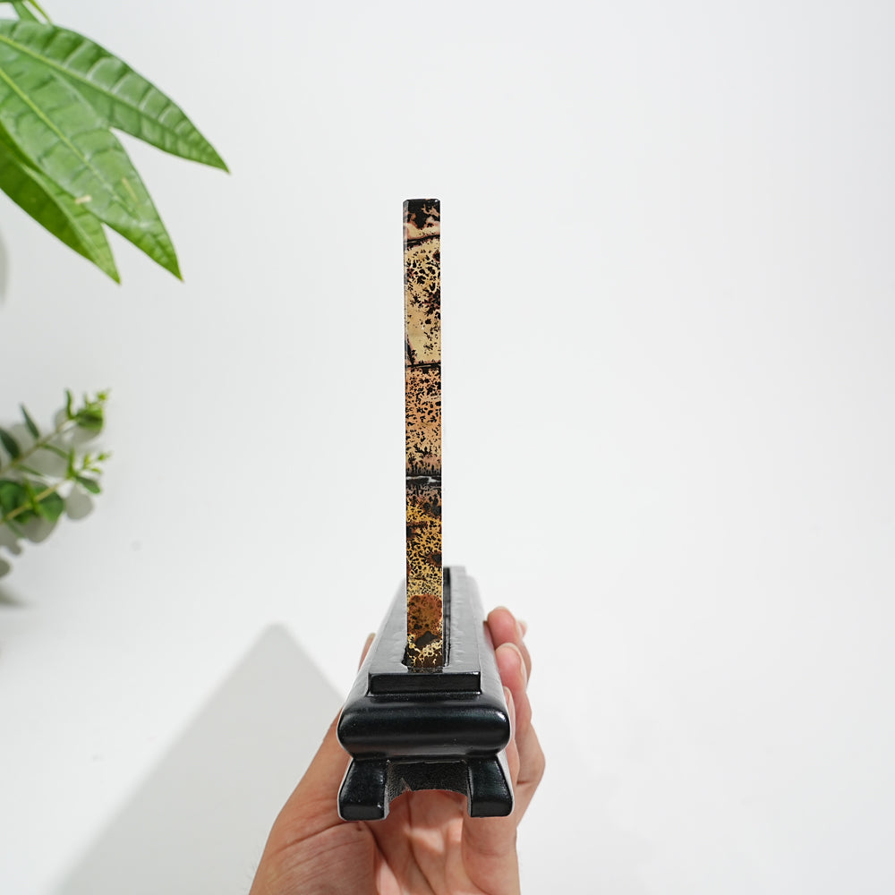 Unique,Natural Picture Jasper Landscape Ornament With Wood Base