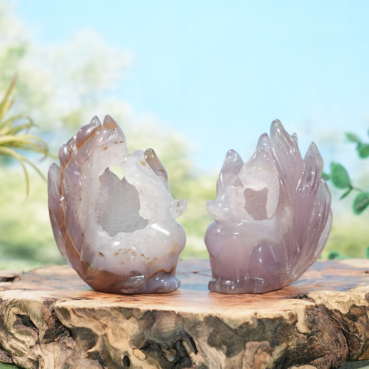 Unique,Natural Agate Geode Nine-Tailed Fox