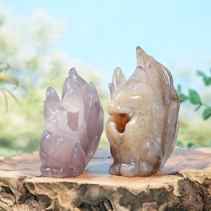 Unique,Natural Agate Geode Nine-Tailed Fox