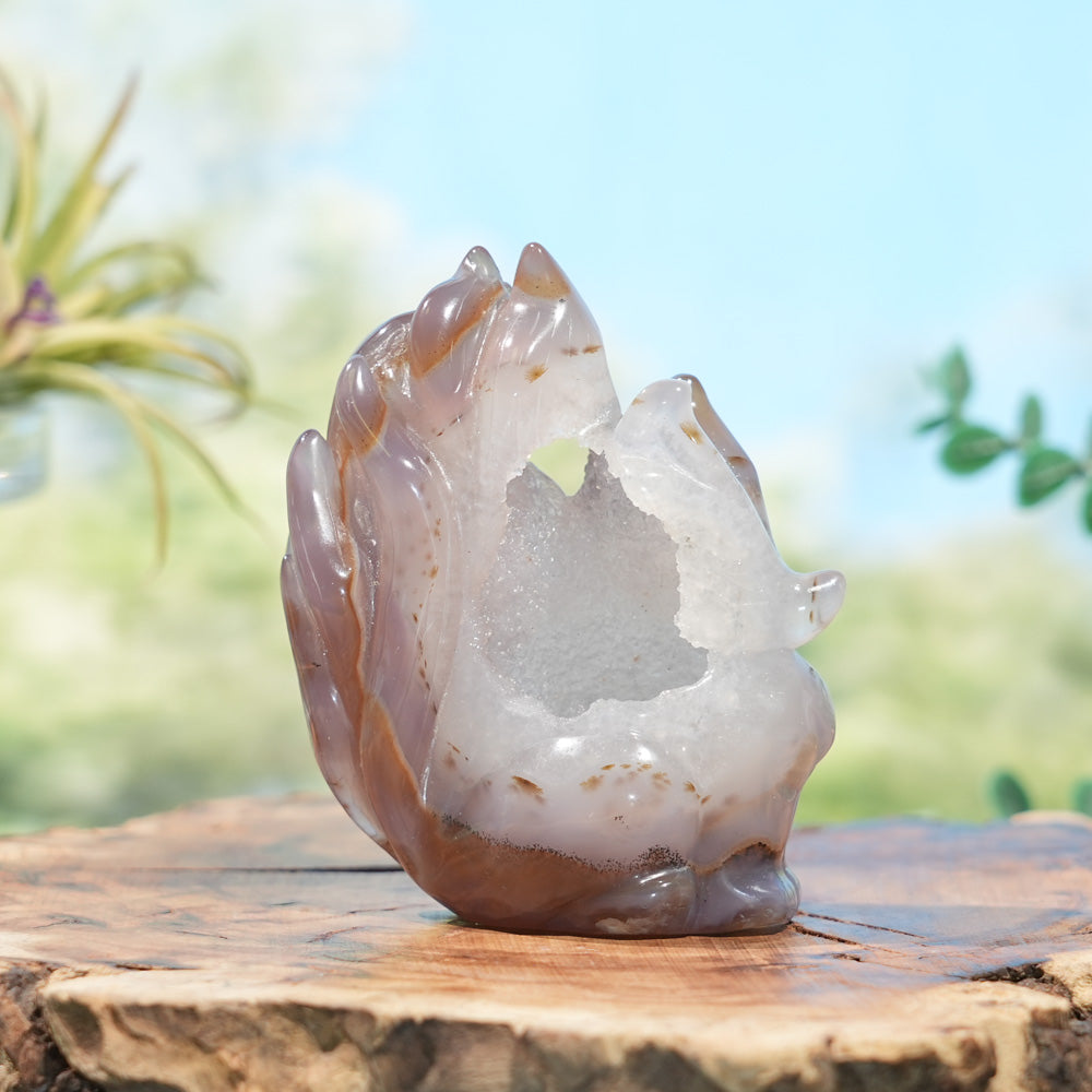 Unique,Natural Agate Geode Nine-Tailed Fox