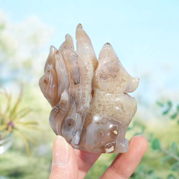 Unique,Natural Agate Geode Nine-Tailed Fox
