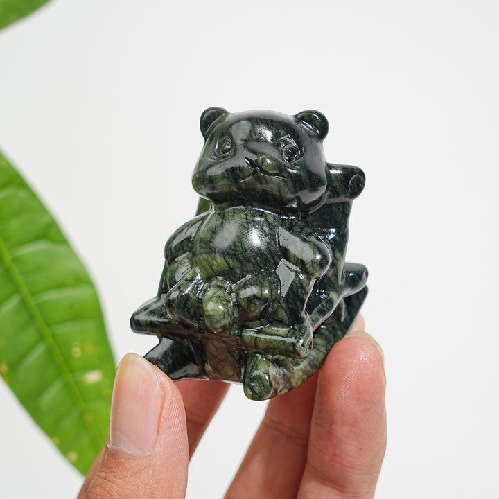 Natural Crystal Carving Serpentine Panda On Chair