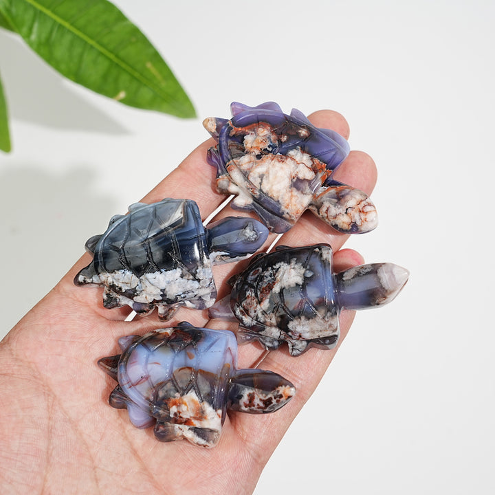 Natural Cute Blue Flower Agate Crystal Sea Turtle Carving