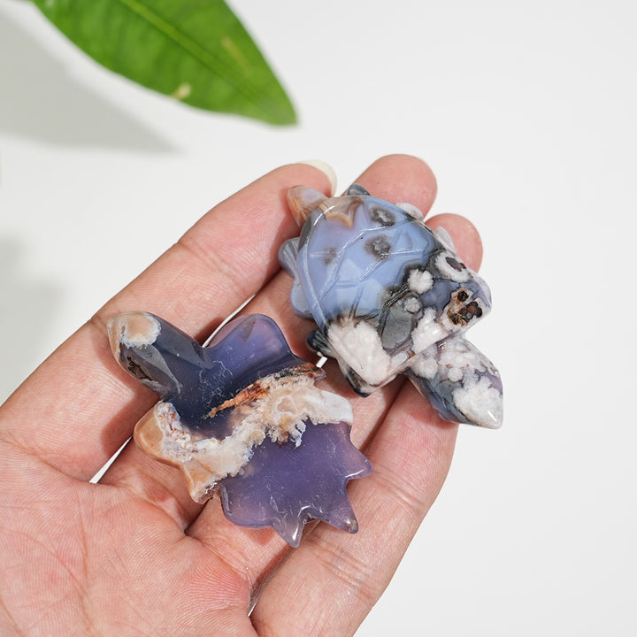Natural Cute Blue Flower Agate Crystal Sea Turtle Carving