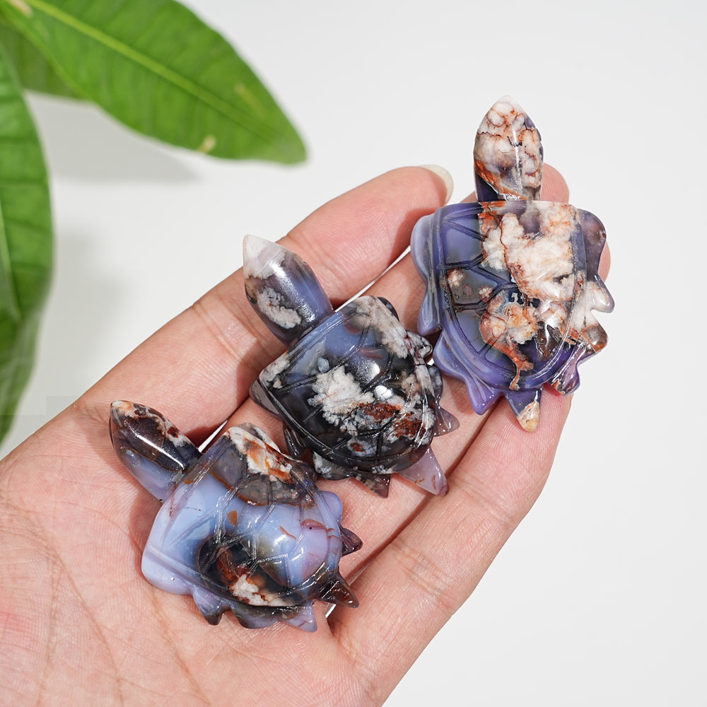 Natural Cute Blue Flower Agate Crystal Sea Turtle Carving