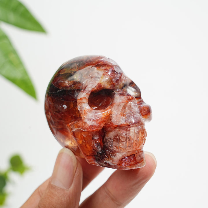 Unique,A Slightly Imperfect Natural Crystal Fire Quartz Skull Carving