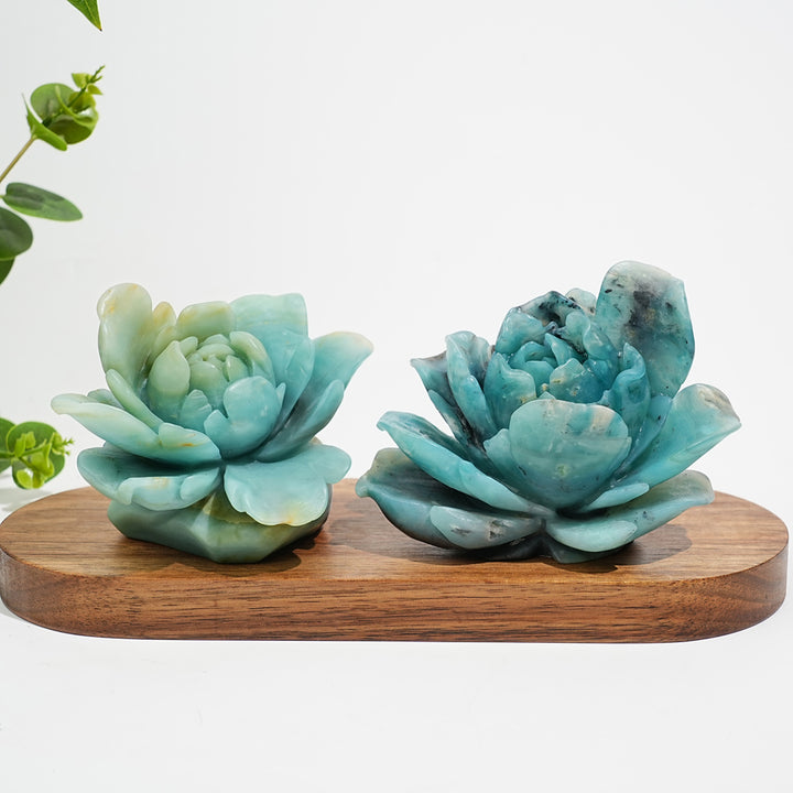 Unique,Natural Crystal Blue Quartzite Peony Carving