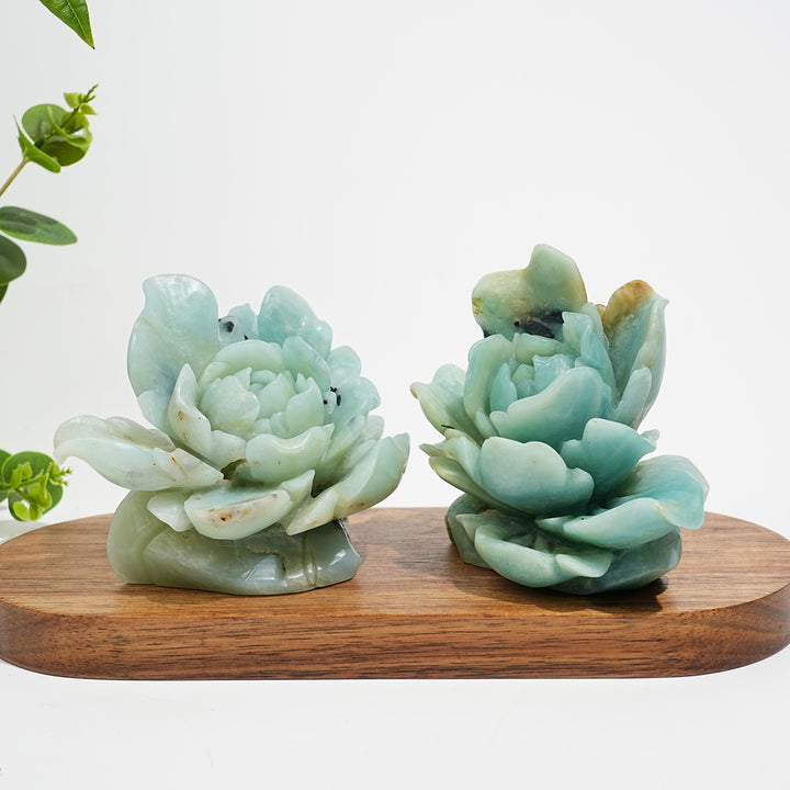 Unique,Natural Crystal Blue Quartzite Peony Carving