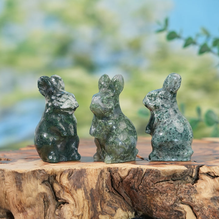 Natural Carving Moss Agate Rabbit