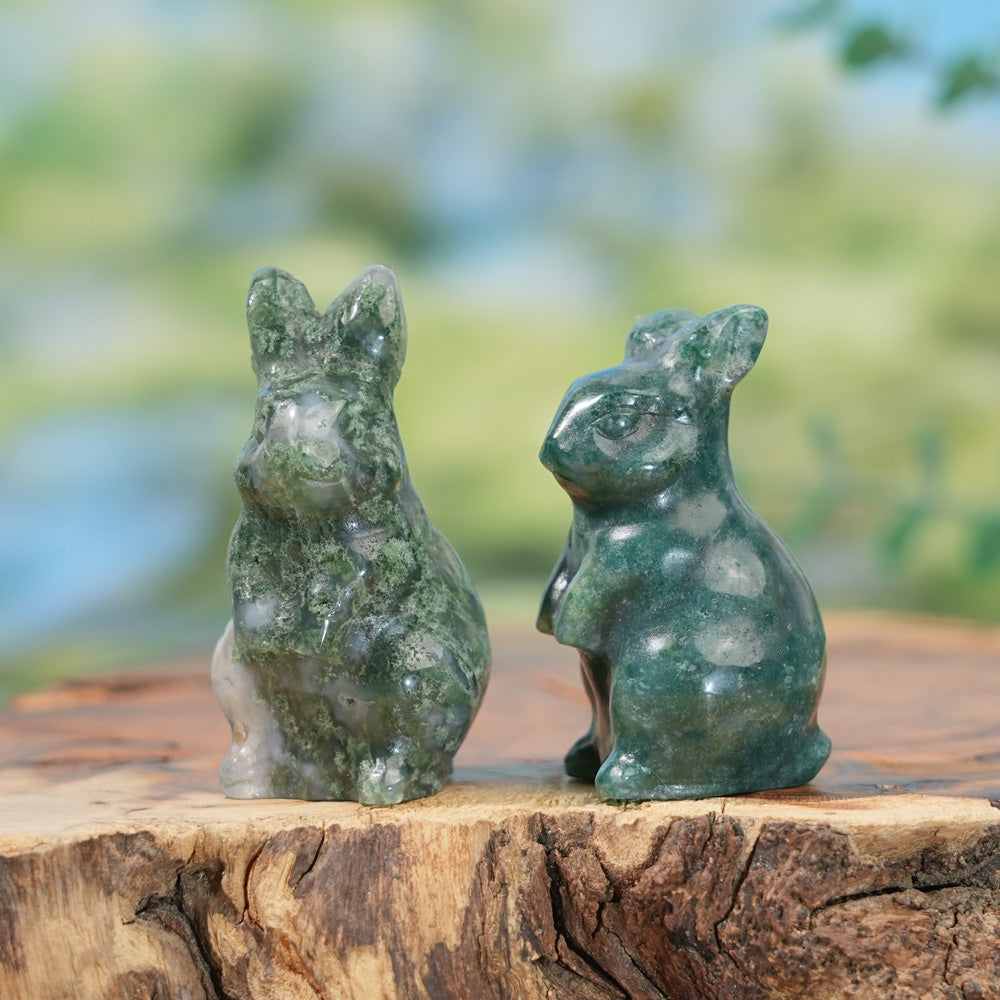 Natural Carving Moss Agate Rabbit