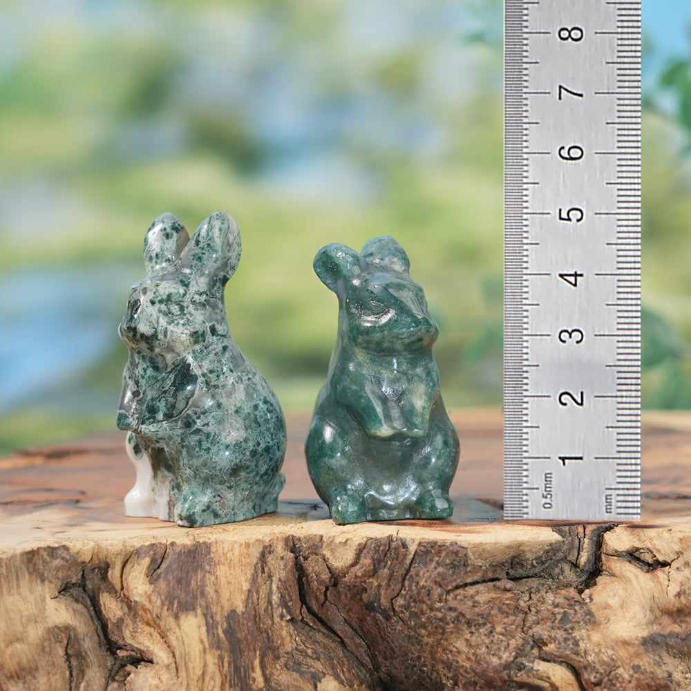 Natural Carving Moss Agate Rabbit