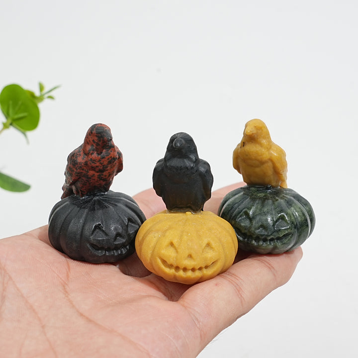 Natural Crystal Cute Carving Pumpkin Raven