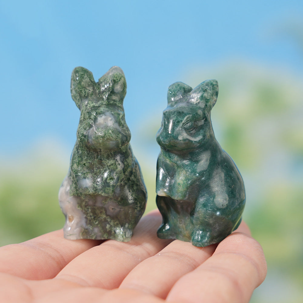 Natural Carving Moss Agate Rabbit