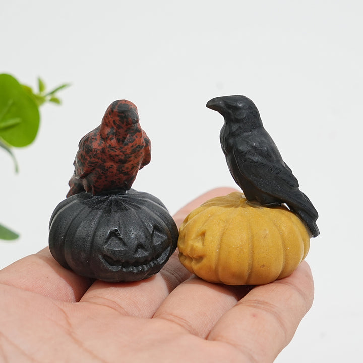 Natural Crystal Cute Carving Pumpkin Raven