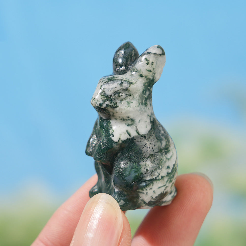 Natural Carving Moss Agate Rabbit
