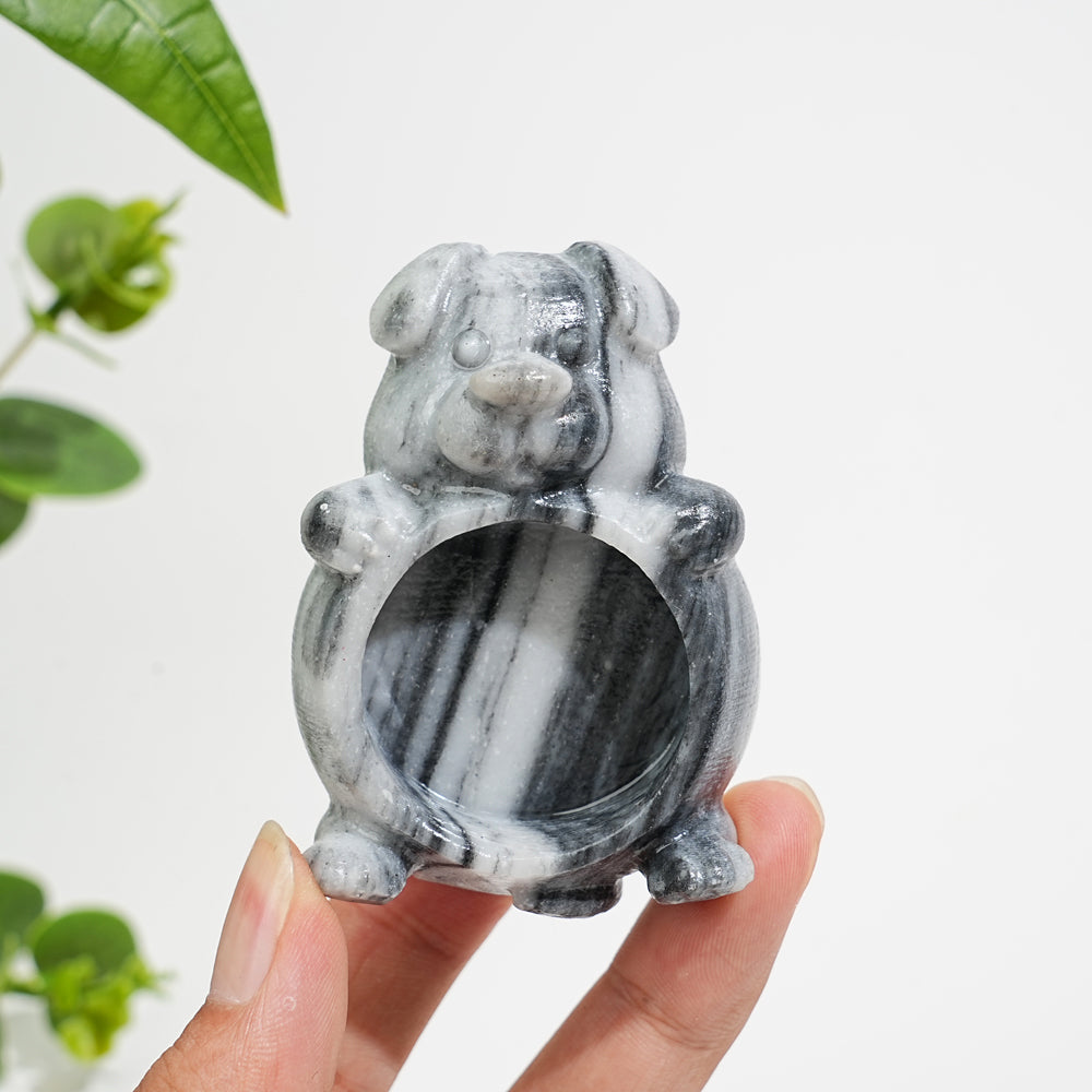 Natural Crystal Dog Shaped Bowl Carving