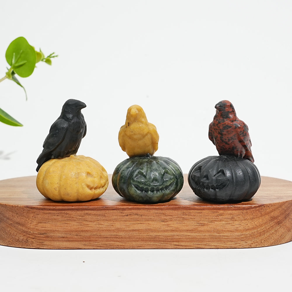 Natural Crystal Cute Carving Pumpkin Raven