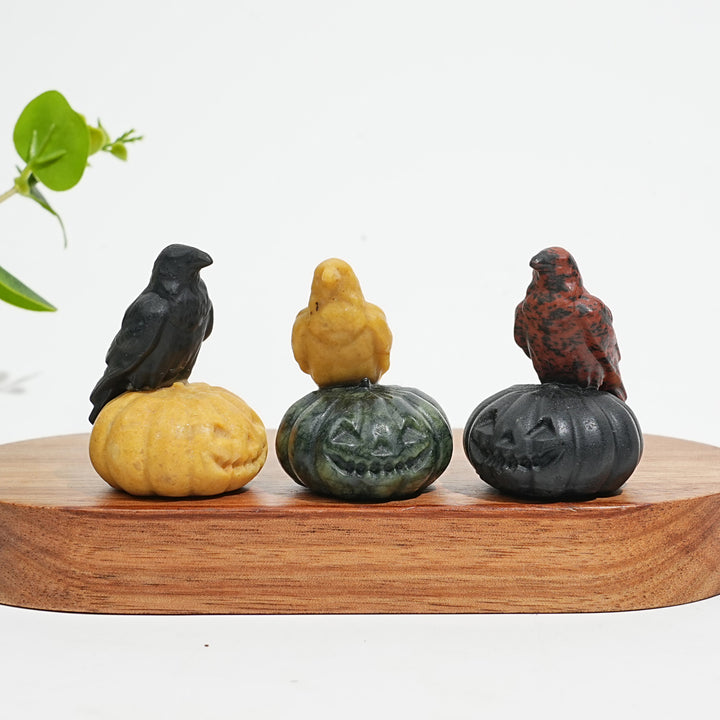 Natural Crystal Cute Carving Pumpkin Raven
