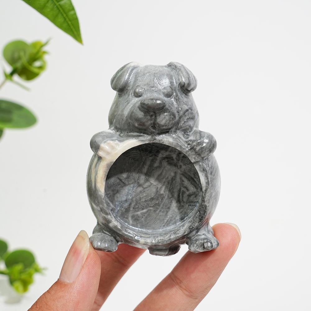 Natural Crystal Dog Shaped Bowl Carving