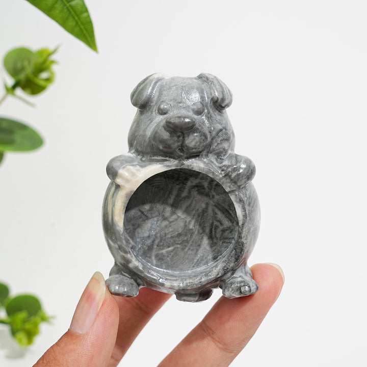 Natural Crystal Dog Shaped Bowl Carving